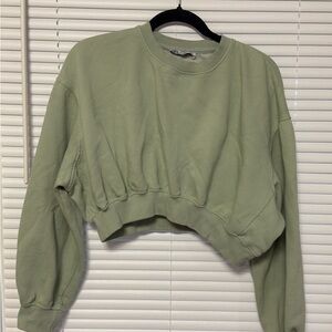 Zara Sage Green Cropped Sweatshirt